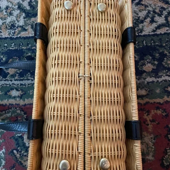 Y2K Juicy Couture Natural Tan Wicker Tote with Black Trim & Heart Lock - Picture 7 of 7